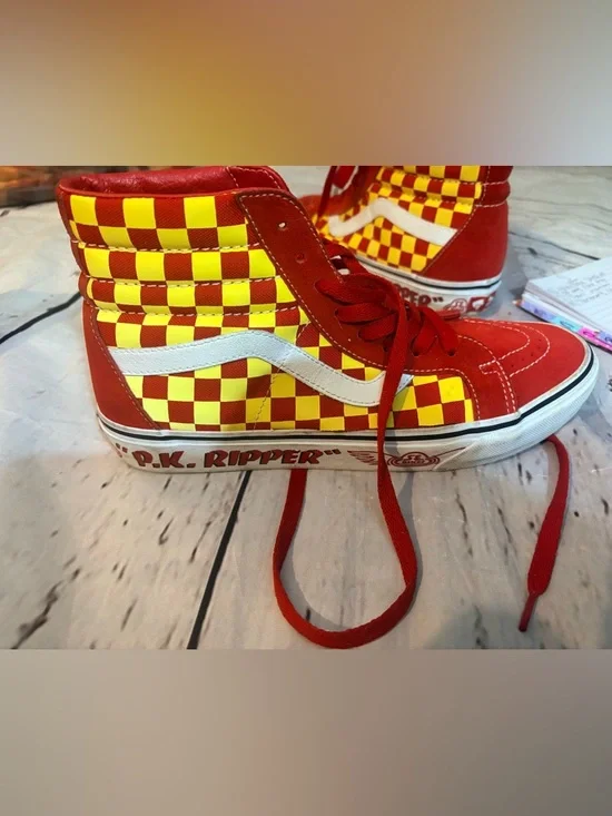 Vans sample SEBikeslife Red and Yellow Checkerboard High-Top Sneakers - Picture 8 of 9